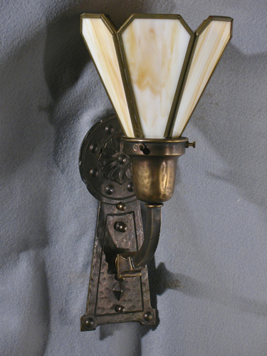 Pair of Arts and Crafts Sconces w/Slag Glass Shades